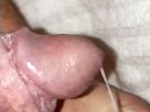 Self ruined cumshot using no hands, Im collecting my stringy cum in a shot glass