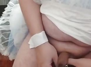 Sissy maid after cleaning decided to play with her small cock