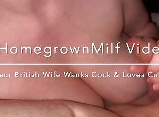 Amateur British MILF gives handjob and loves cum on her tits