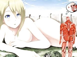 Attack on Titan female Titan comes and show her beautiful boobs and tight pussy for huge creampie