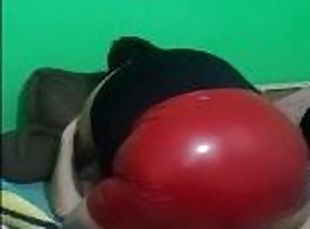 BBW stepmother ass riding her stepson in red latex skirt
