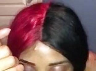 Sexy red bone keeps sucking after I cum on her face