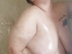 Horny BBW Plays With Her Pussy In The Shower Cums Hard