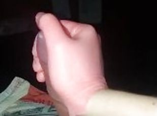 Fetish handjob in tight pink latex gloves
