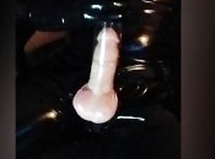 slave cum inside cock pump and masturbating in gloves and catsuit latex rubber gimp boy