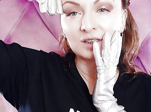 ASMR: long opera silver shiny gloves by Arya Grander. Fetish sounding free SFW video.