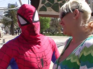 Blonde amateur deep drilled by SpiderMan in kinky role play