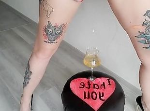 Drink it, you dirty boy! Amazing pissing from Dominatrix in a glass.