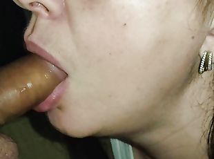 Mature MILF with Glasses Sucking Cock until Cum in Mouth - Amateur Hot MILF Wife Blowjob POV