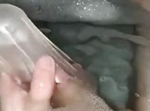 Fucking my pocket pussy in the bath cum inside