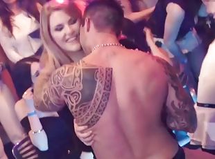 Horny ladies giving nice blowjobs to handsome guys in the nightclub