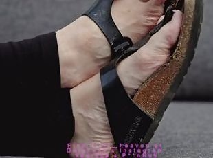 Tiffany coming home in Birkenstock but then someone cum on her wrinkled soles
