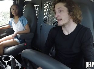 Brave hitchhiker girl gets fucked by a random car driver