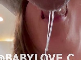 Hot brunette delivers sloppy drooling blowjob to a big throbbing dick