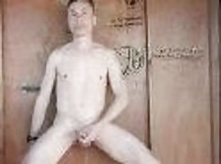 Cumshot following masturbation fully naked in a public log cabin. It was quite risky to get caught!