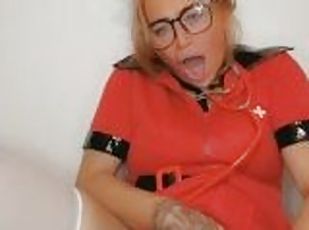 naughty British redhead nurse squirting with monster cock