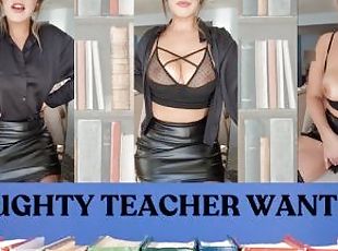 Naughty MILF Teacher in leather skirt teases and masturbates in front of her student's dad