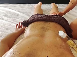 Oiled up massage ends with an oiled up footjob