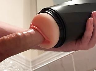 TRYING FLESHLIGHT 1ST TIME WHILE MOANING AND CUMMING IN THIS TIGHT REALISTIC PUSSY